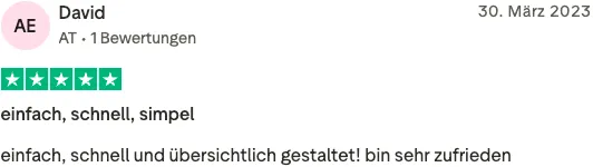 Trustpilot review by David: 5 out of 5 stars