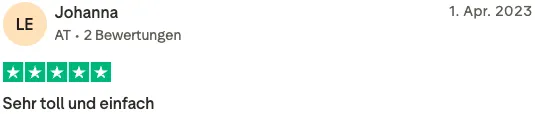 Trustpilot review by Johanna: 5 out of 5 stars