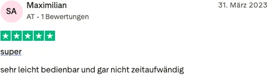 Trustpilot review by Maximilian: 5 out of 5 stars
